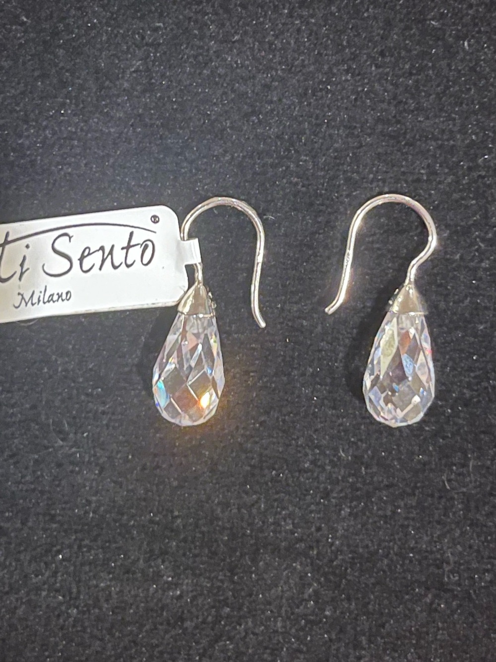 Ti Sento Milano Sterling Silver and Crystal Teardrop Drop Earrings NWT
